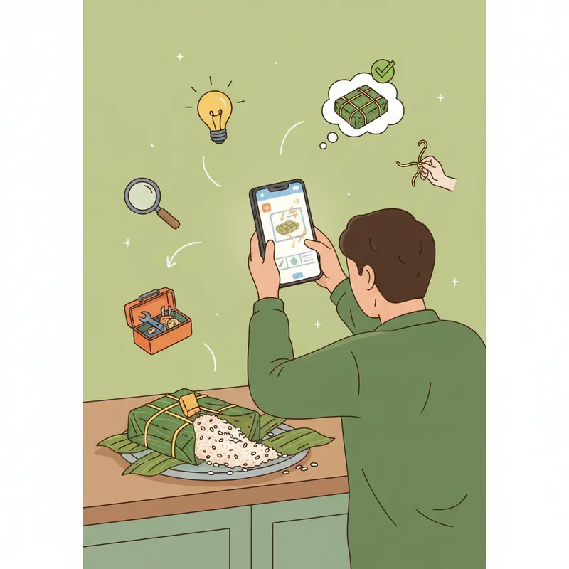 Gia đình sum vầy bên mâm cỗ Tết với bánh chưng và bánh tét