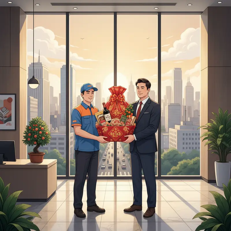 Giỏ quà Tết cao cấp với các sản phẩm thượng hạng, thể hiện sự kính trọng và biết ơn.