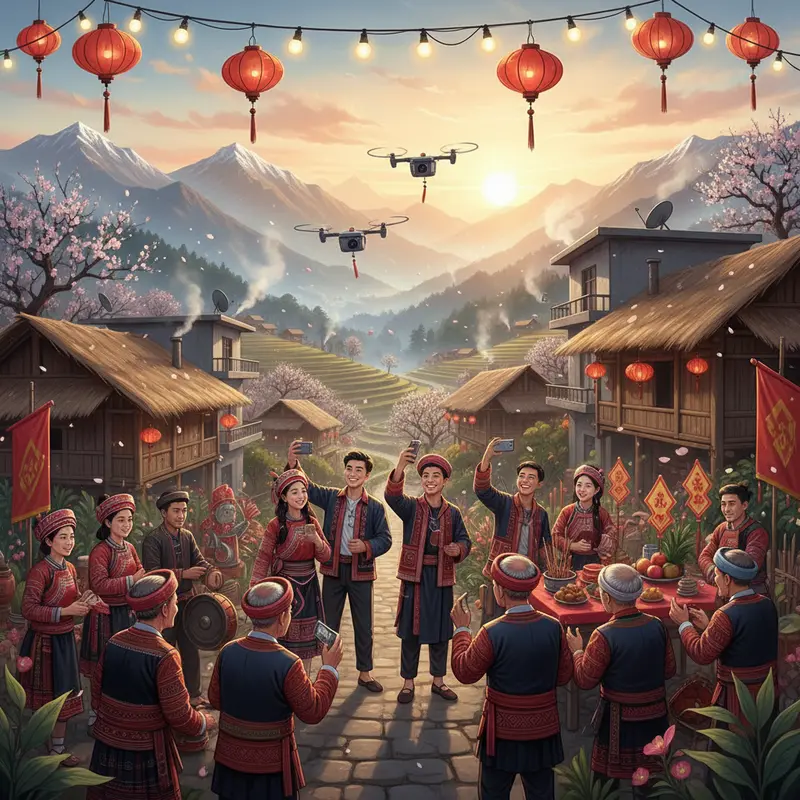 Không khí xuân rộn ràng tại bản làng vùng cao Tây Bắc.