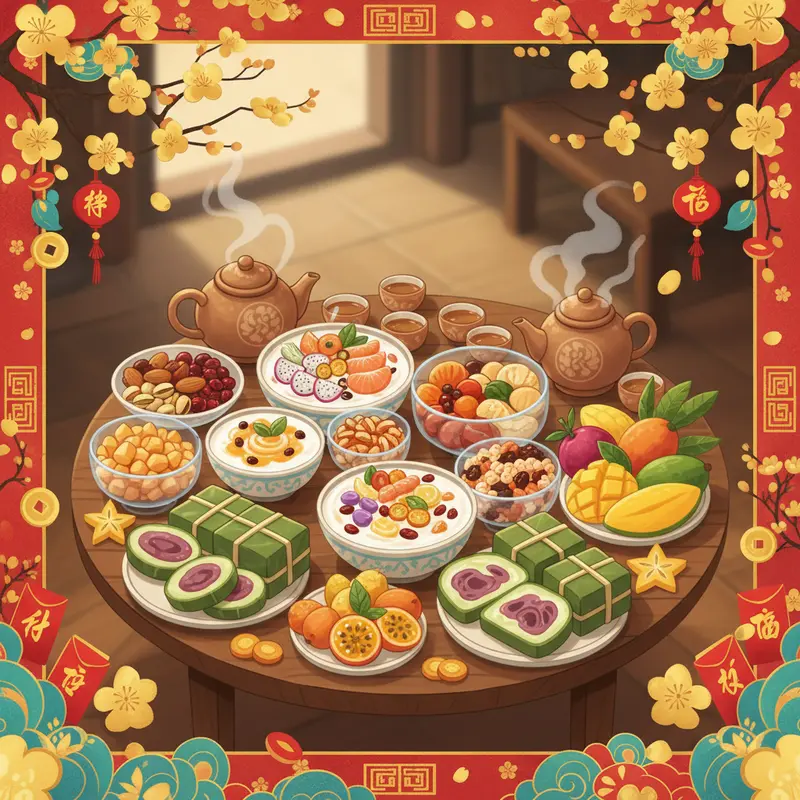 Gia đình Việt quây quần bên bàn tiệc Tết với món ăn kèm lành mạnh.