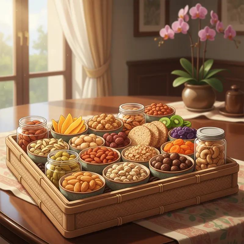 Hộp quà Tết healthy nhập khẩu với thành phần dinh dưỡng đa dạng, được kiểm định nghiêm ngặt.