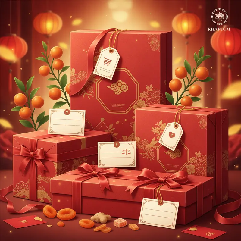 Không gian văn phòng hiện đại với các cấp bậc nhân viên nhận hộp quà Tết đa dạng.