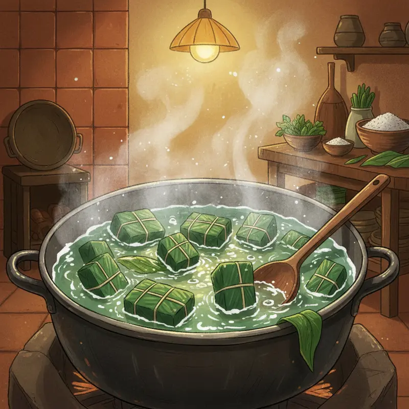 Gia đình sum vầy bên mâm cỗ Tết với bánh chưng và bánh tét