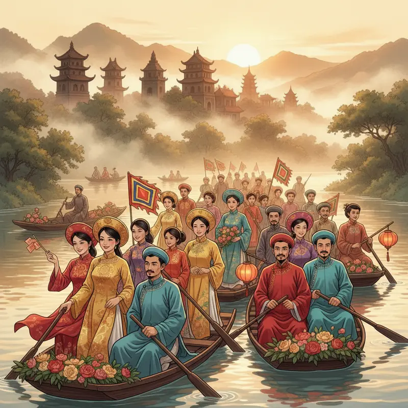 Khách hành hương trên đường về Chùa Hương đầu năm mới.