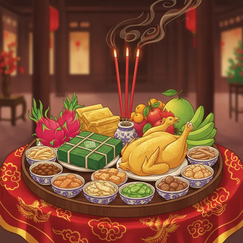 Gia đình Việt chuẩn bị mâm cúng hóa vàng trong không khí Tết sum vầy.