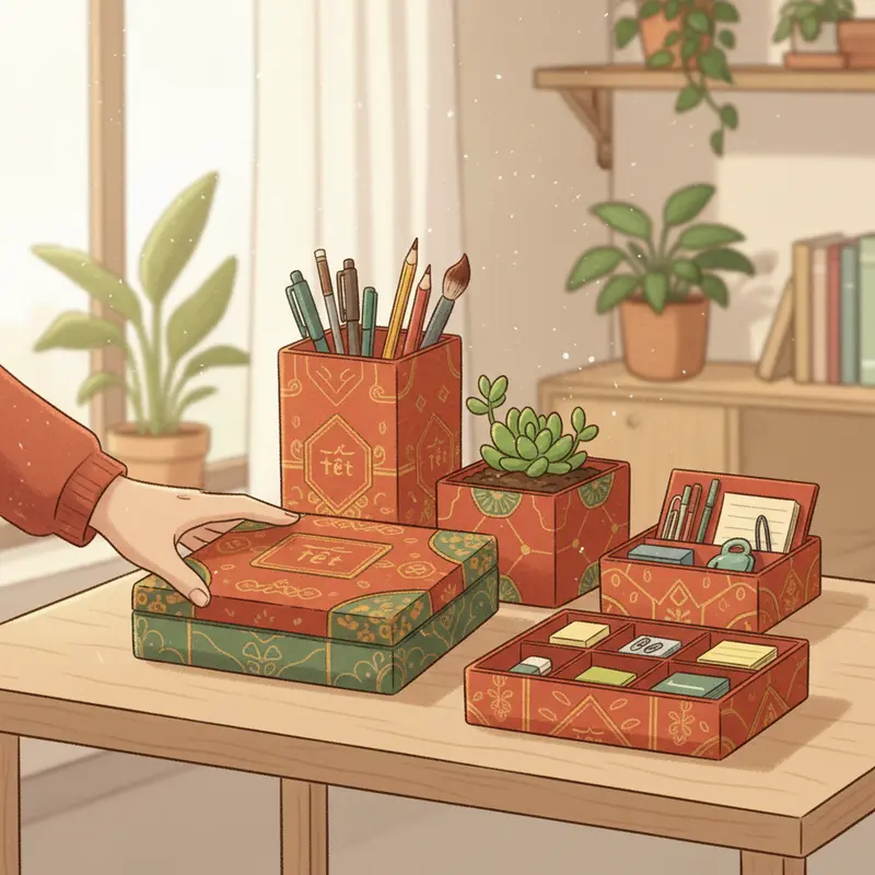 Nhiều lợi ích từ việc tái sử dụng hộp quà Tết trong gia đình và môi trường.