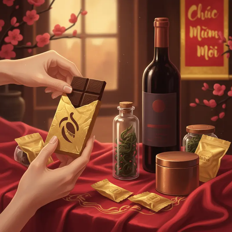 Giỏ quà Tết cao cấp với các sản phẩm thượng hạng, thể hiện sự kính trọng và biết ơn.