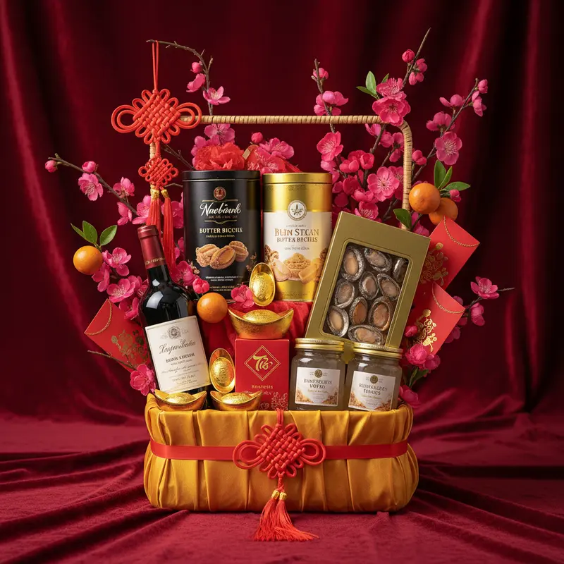 Giỏ quà Tết truyền thống mang đậm ý nghĩa đoàn viên và chúc phúc.