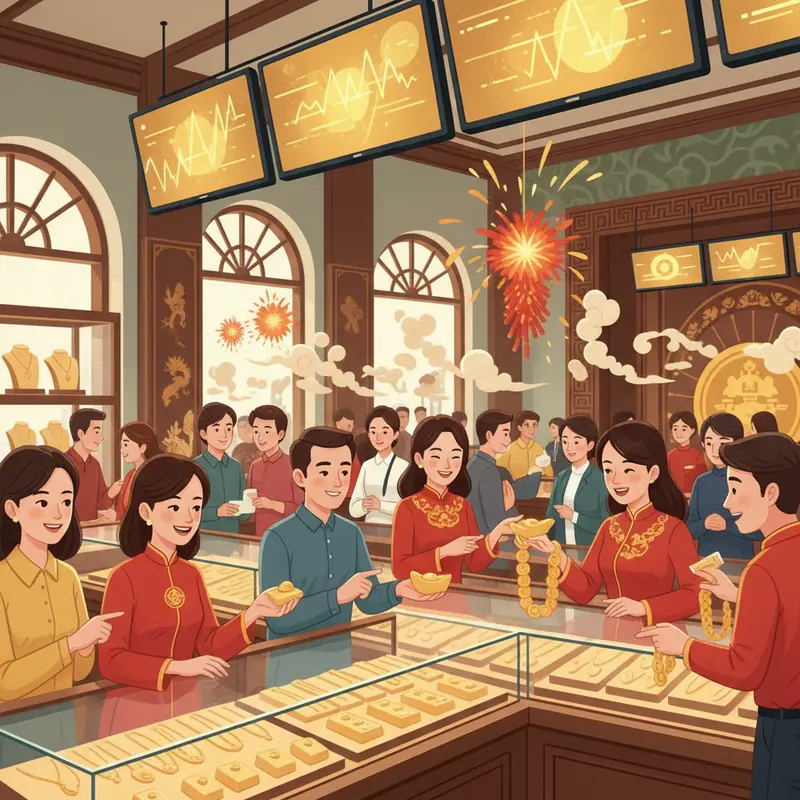 Bàn thờ Thần Tài truyền thống trong nhà người Việt ngày Vía Thần Tài.