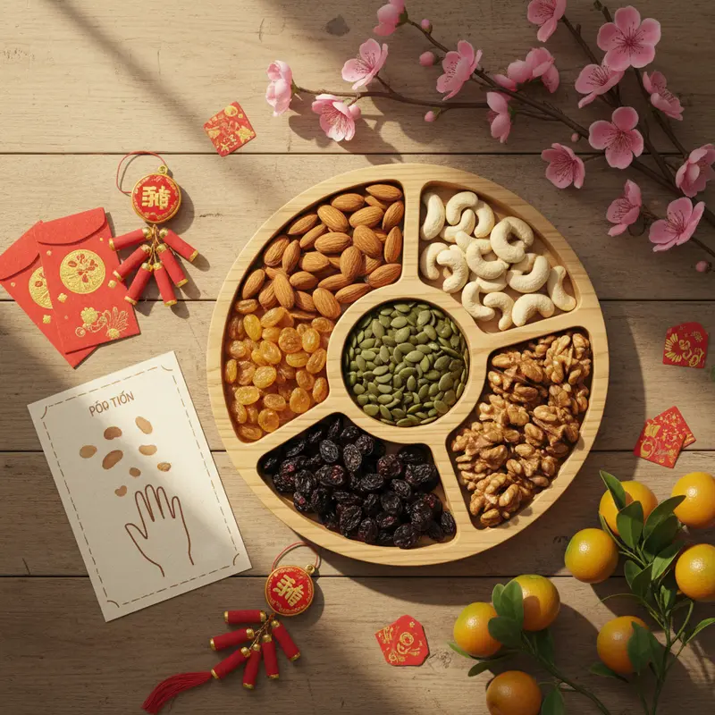 Các loại hạt dinh dưỡng dồi dào vitamin trong mâm Tết truyền thống.