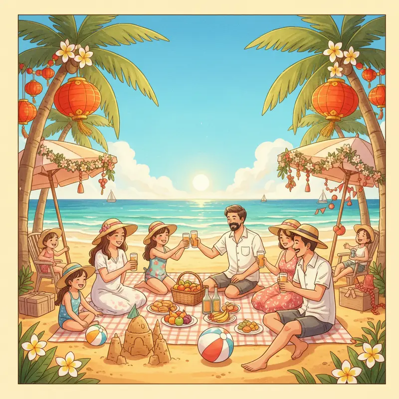 Gia đình hào hứng tại sân bay quốc tế với không khí Tết rộn ràng.