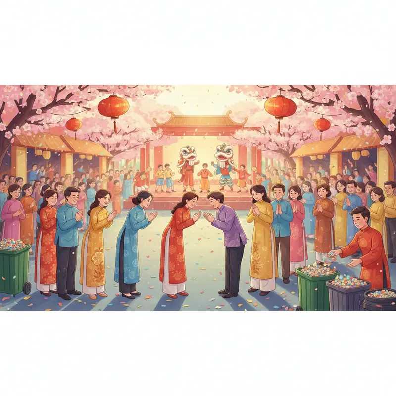 Không gian sum họp Tết ba miền với nét đặc trưng văn hóa riêng.