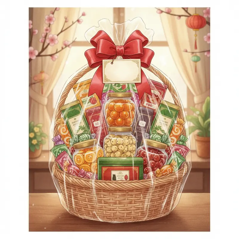 Các vật dụng và nguyên liệu cần thiết để làm giỏ quà Tết truyền thống.