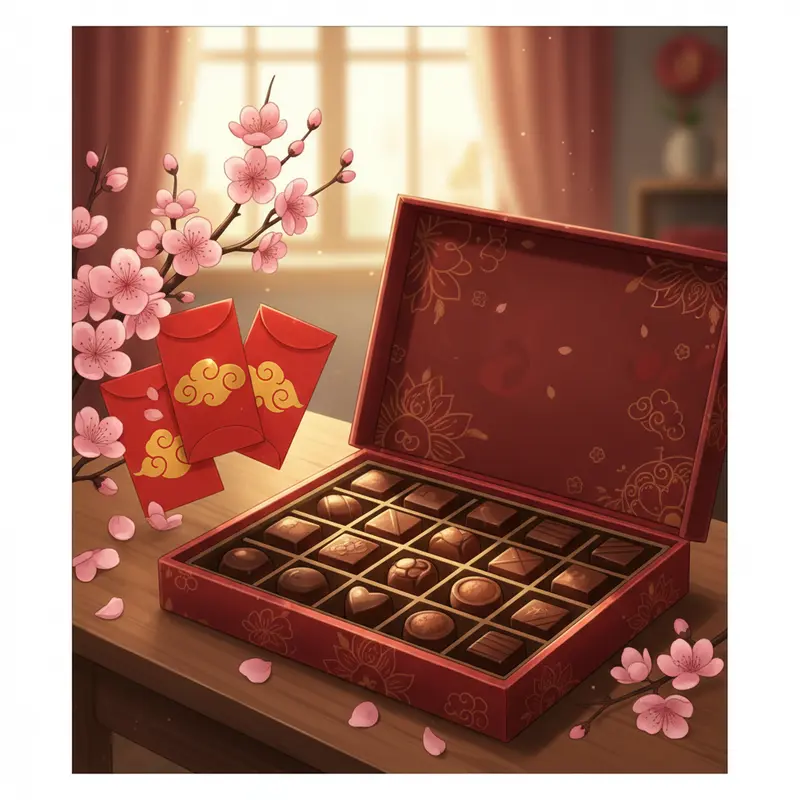 Giỏ quà Tết hiện đại với bánh kẹo nhập khẩu đa dạng.