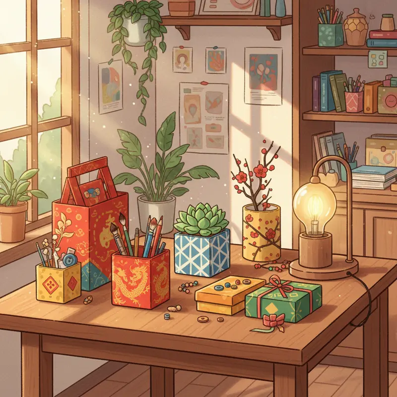 Nhiều hộp quà Tết tái chế thành vật dụng hữu ích trong không gian sống