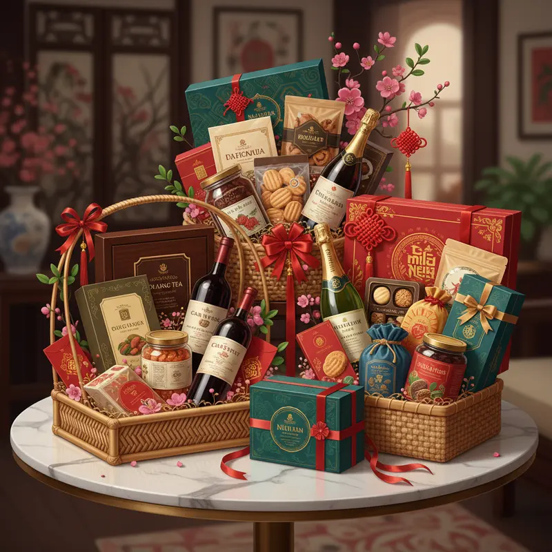 Sếp nữ nhận giỏ quà Tết sang trọng tại văn phòng.