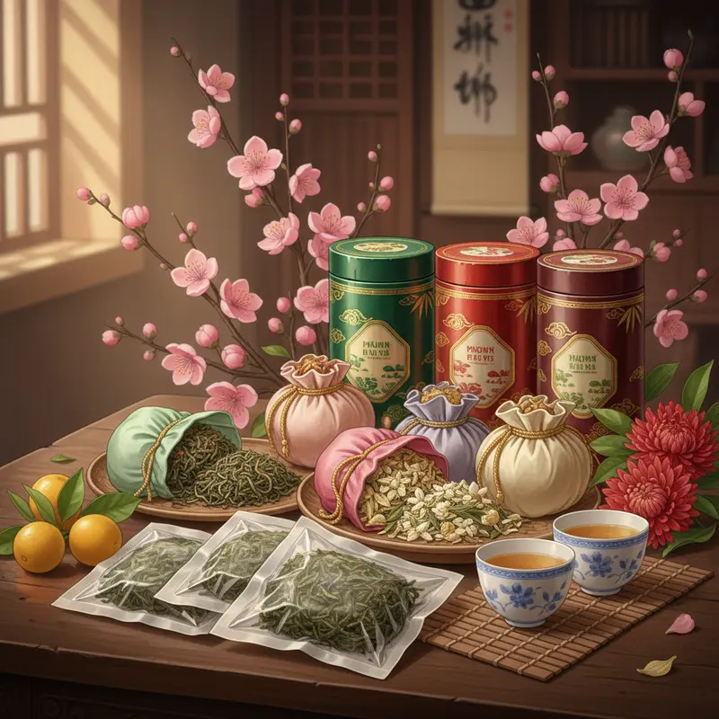 Các vật dụng và nguyên liệu cần thiết để làm giỏ quà Tết truyền thống.