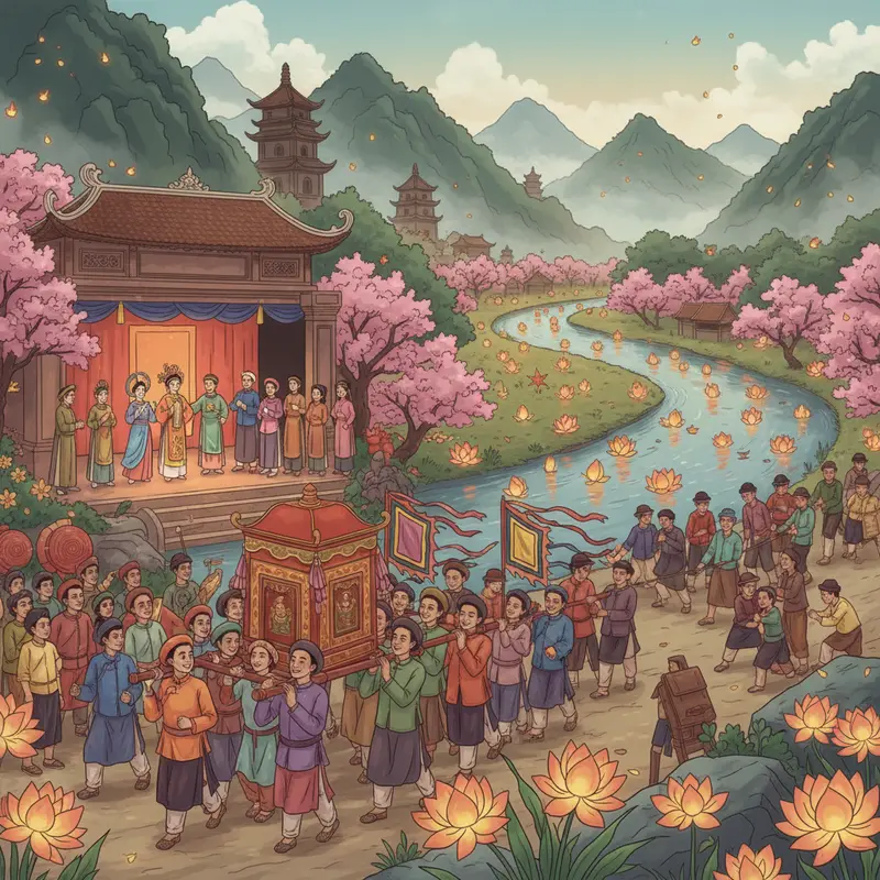 Khách hành hương trên đường về Chùa Hương đầu năm mới.