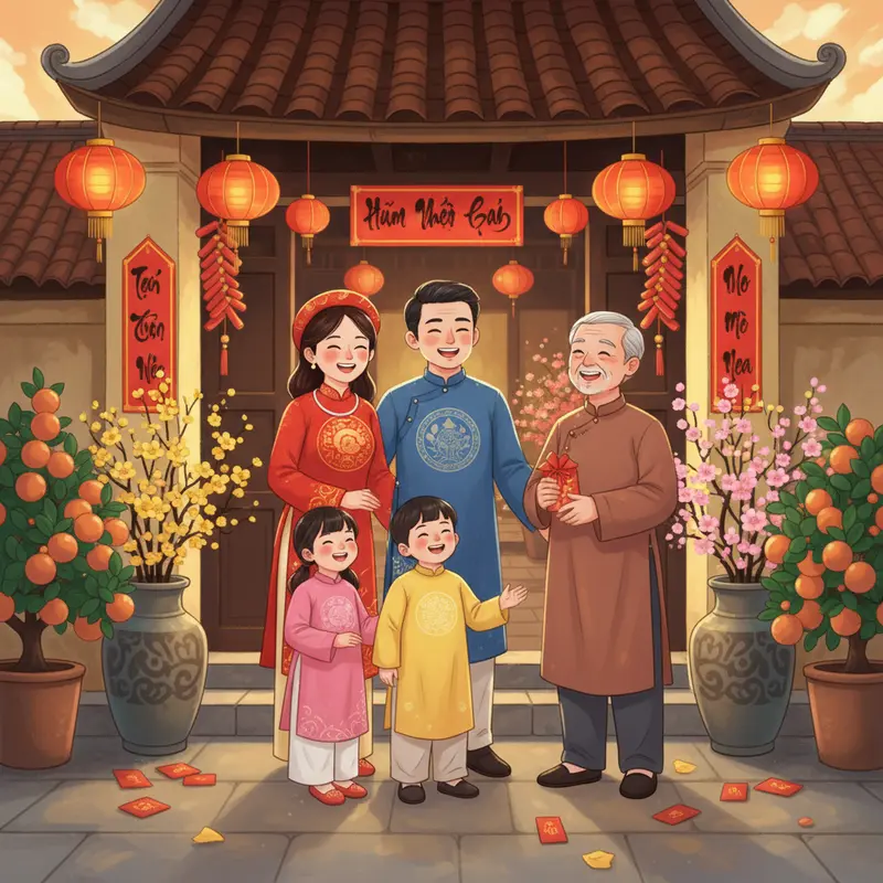 Gia đình Việt niềm nở đón khách xông đất đầu năm mới.