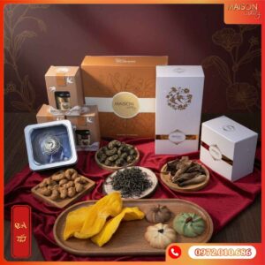 Hạt điều, nấm mối sấy khô, yến sào, hoa quả sấy, bánh cookies, trà shan tuyết