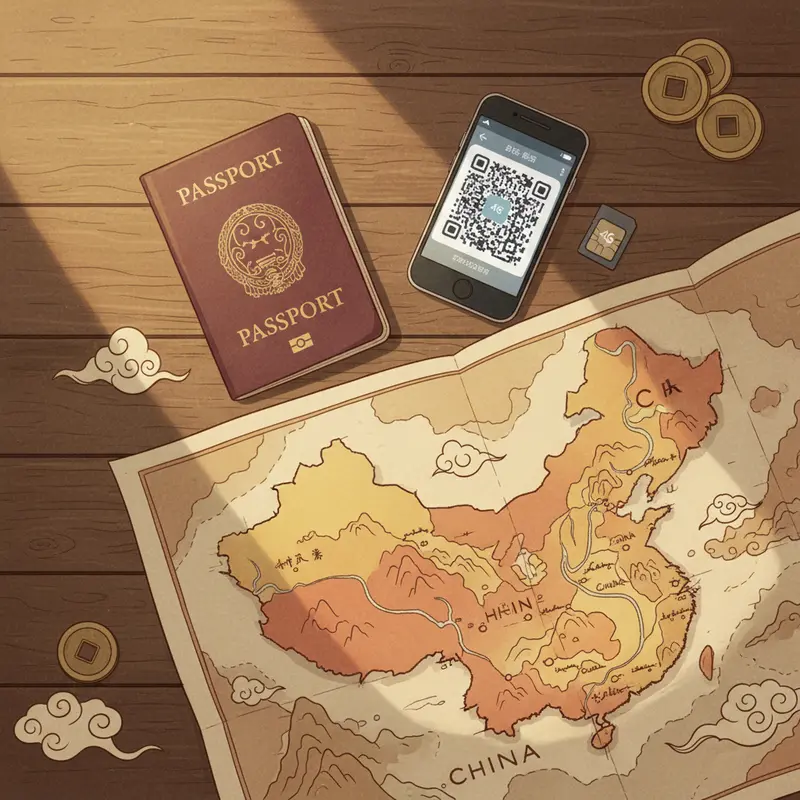 Bộ công cụ kỹ thuật số và giấy tờ cần thiết cho chuyến đi.