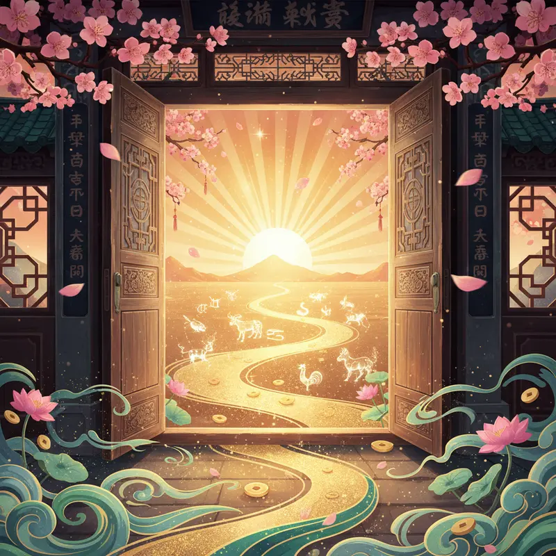 Hình ảnh cánh cửa mở ra con đường đầy ánh sáng tượng trưng cho tương lai 2026