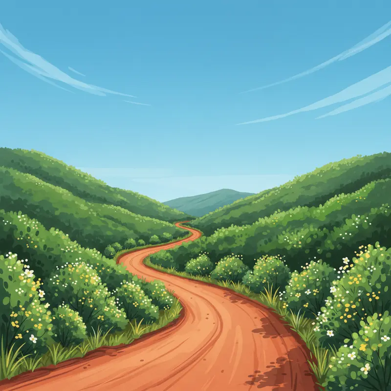 Cung đường đất đỏ bazan dưới nắng xuân rực rỡ.