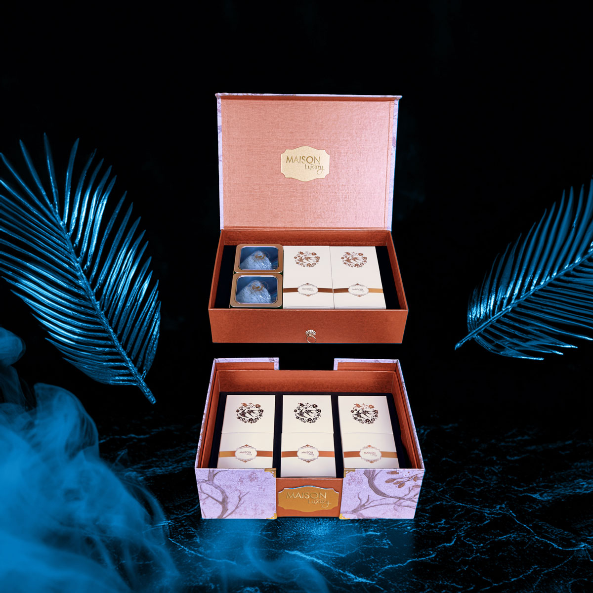 Hộp quà Tết Maison Luxury 2025: Thiết kế 2 tầng bọc da đẳng cấp, rượu vang & hạt dinh dưỡng tuyển chọn. Món quà biếu đối tác tinh tế, sang trọng.