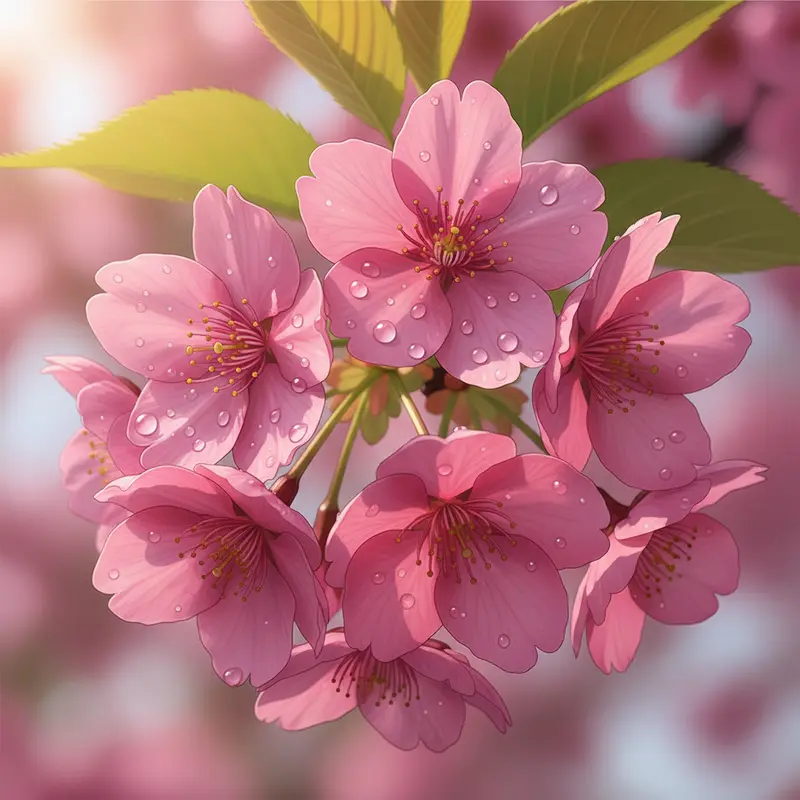 Cận cảnh vẻ đẹp rực rỡ và màu hồng đậm đặc trưng của hoa Kawazu Sakura.