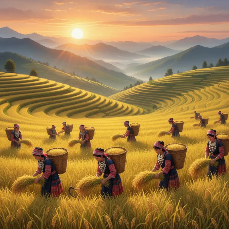 Mùa vàng trên nương rẫy báo hiệu thời điểm bắt đầu Lễ Mừng Lúa Mới.