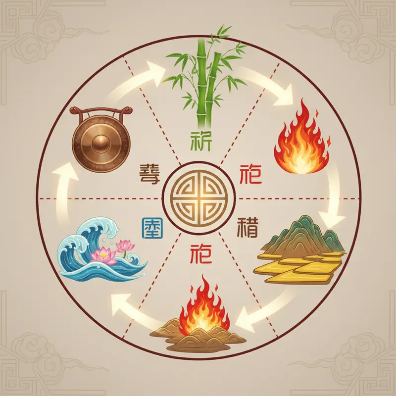 Sơ đồ vòng tròn Tương Sinh và Tương Khắc trong Ngũ Hành.