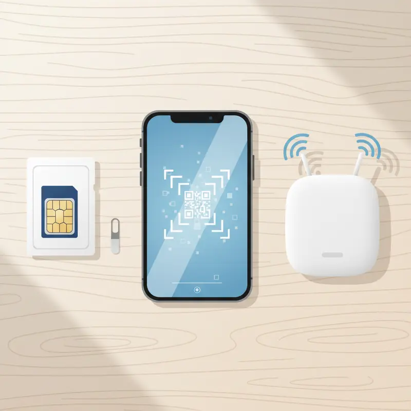 Ba hình thức kết nối phổ biến: Sim vật lý, eSIM và Bộ phát Wifi.