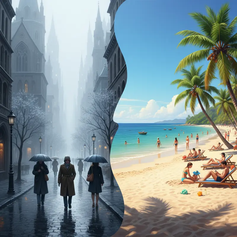 Sự đối lập giữa cái lạnh miền Bắc và nắng ấm miền Trung dịp Tết.