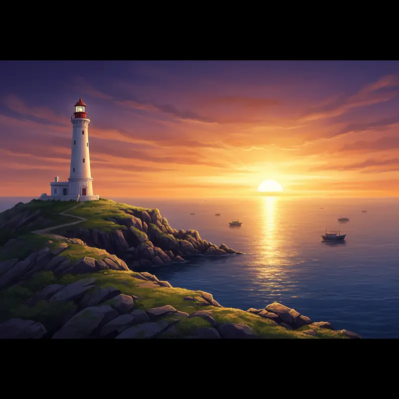 Bức ảnh toàn cảnh bình minh rực rỡ trên biển tại ngọn hải đăng Mũi Điện.