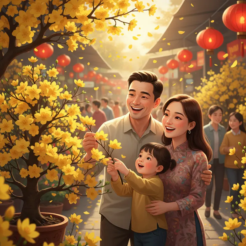 Sắc vàng hoa mai là biểu tượng của sự thịnh vượng và may mắn ngày Tết.