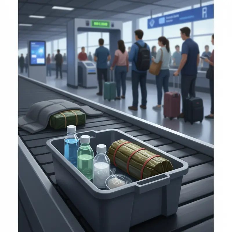 Quy trình kiểm tra an ninh đối với thực phẩm và chất lỏng tại sân bay.