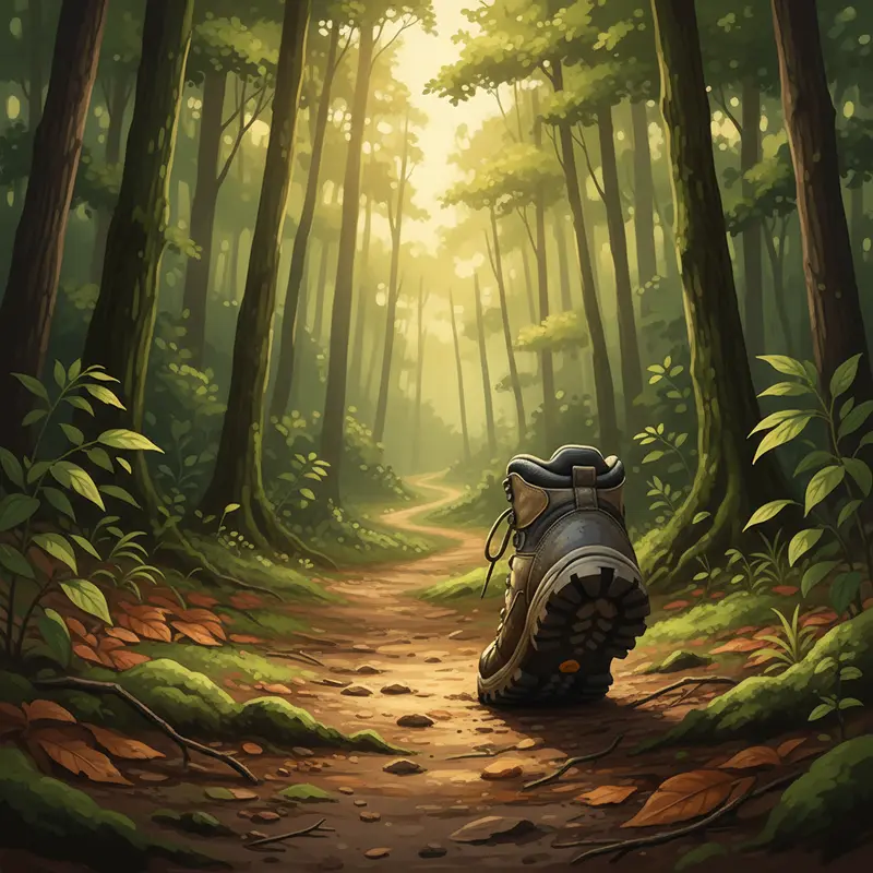 Bước chân leo núi cẩn trọng trên đường mòn tự nhiên.