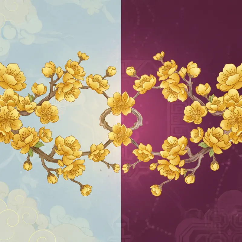 Sắc vàng hoa mai là biểu tượng của sự thịnh vượng và may mắn ngày Tết.