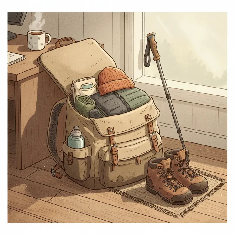 Bước chân leo núi cẩn trọng trên đường mòn tự nhiên.