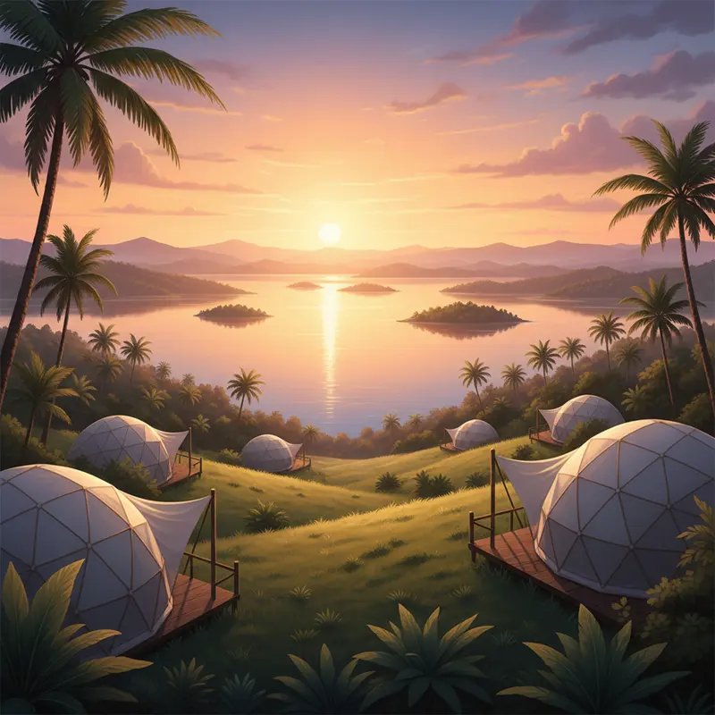 Không gian bên trong lều Glamping với tiện nghi như khách sạn.